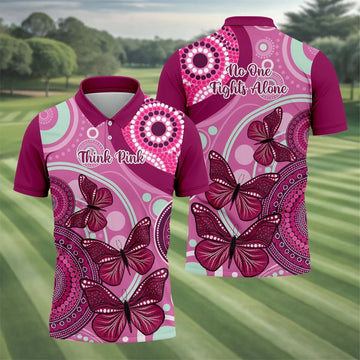 Think Pink No One Fights Alone Breast Cancer Shirt, Men's Golf Shirt, Mens Golf Polo