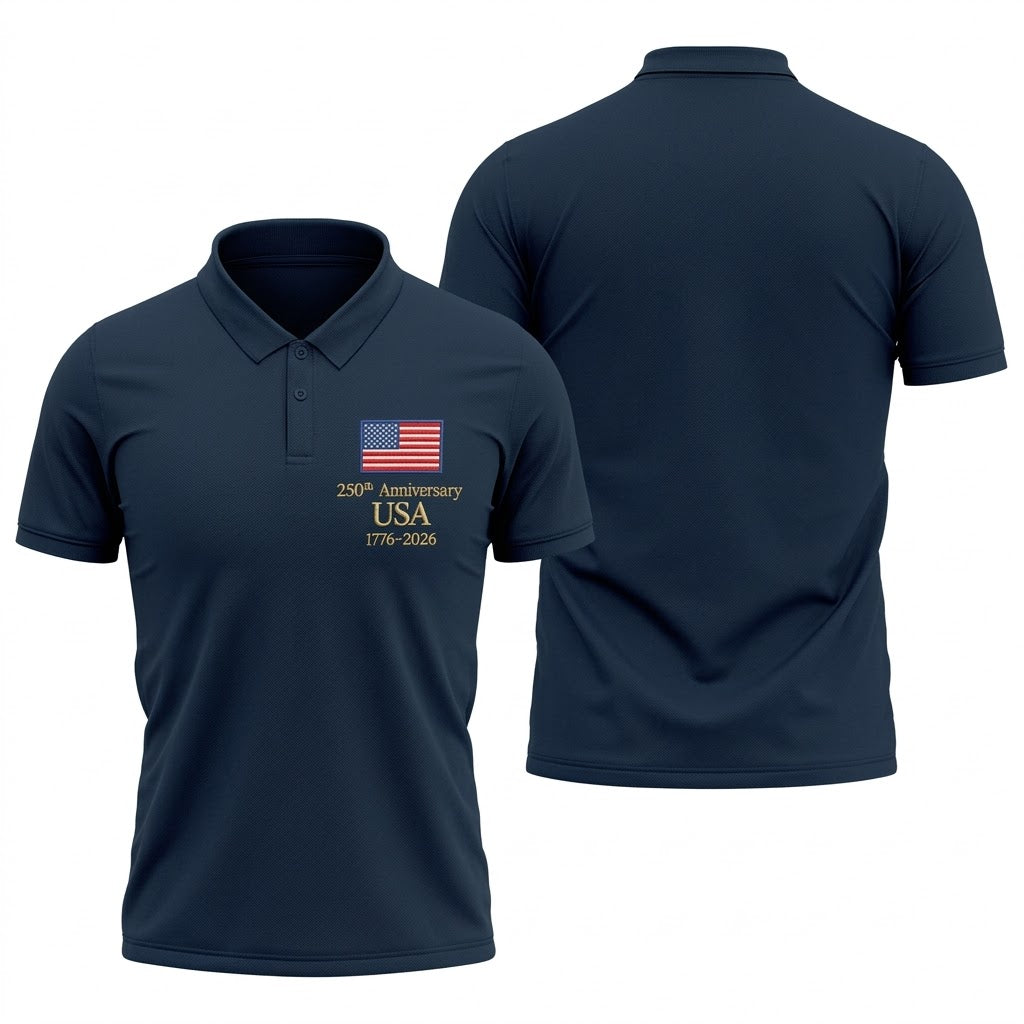 Faith Cross Bald Eagle America 250 Anniversary Navy Patriotic Golf Shirt, Golf Shirts For Men