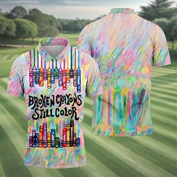 Broken Crayons Still Color Suicide Awareness Golf Polo Shirt, Mens Golf Polo