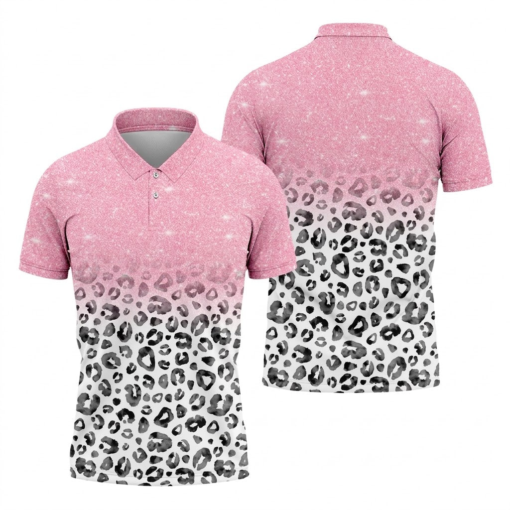 Pink Leopard Men's Golf Shirt, Pink Golf Shirt, Breast Cancer Awareness Shirt, Golf Shirts For Men