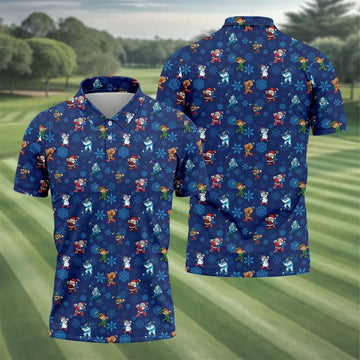 Funny Christmas Characters Golf Pose Navy Golf Shirt, Christmas Golf Shirt, Polo Shirts For Men