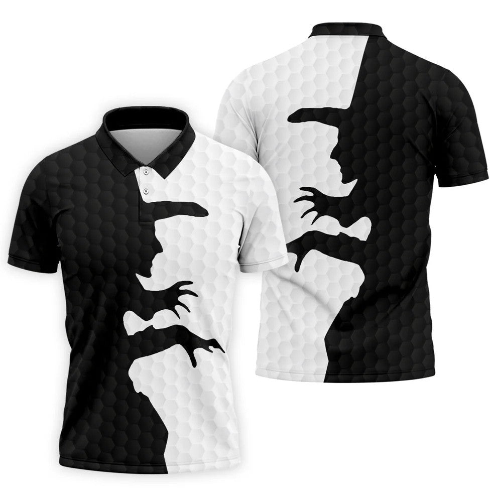 Witch Silhouette Halloween Golf Polo Shirt, Men's Golf Shirt, Hawaiian Golf Shirt