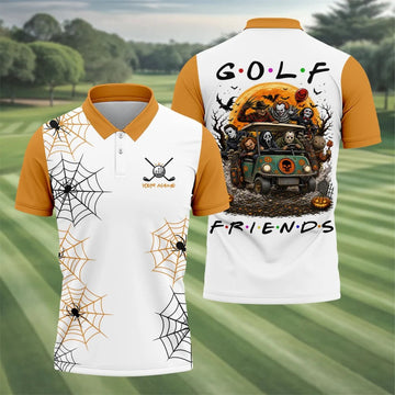 Custom Name Halloween Horror Character Golf Shirt, Golf Shirts For Men, Hawaiian Golf Shirt
