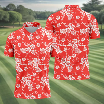 Tropical Flower Red Golf Shirt, Hawaiian Golf Shirt, Polo Shirts For Men, Golf Shirts For Men