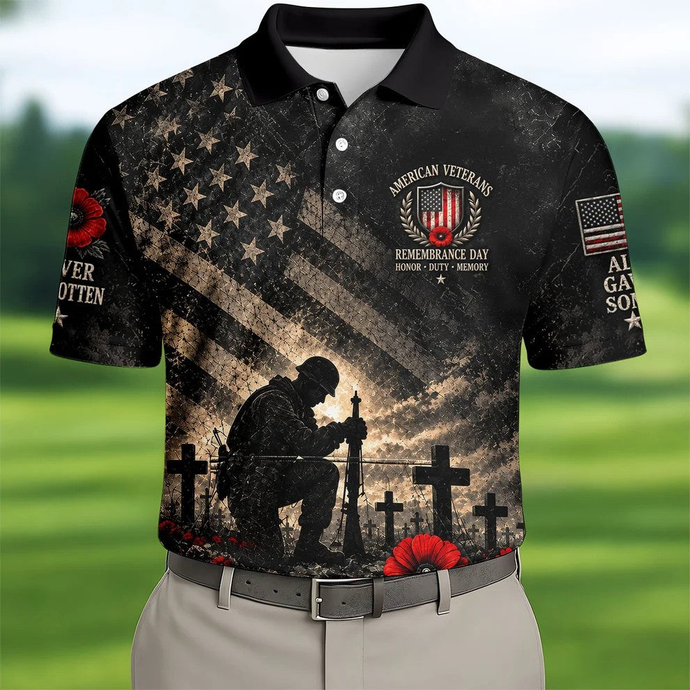 Poppy Soldier Memorial Golf Polo Shirt, Veterans Day Shirt, Mens Golf Polo Shirts