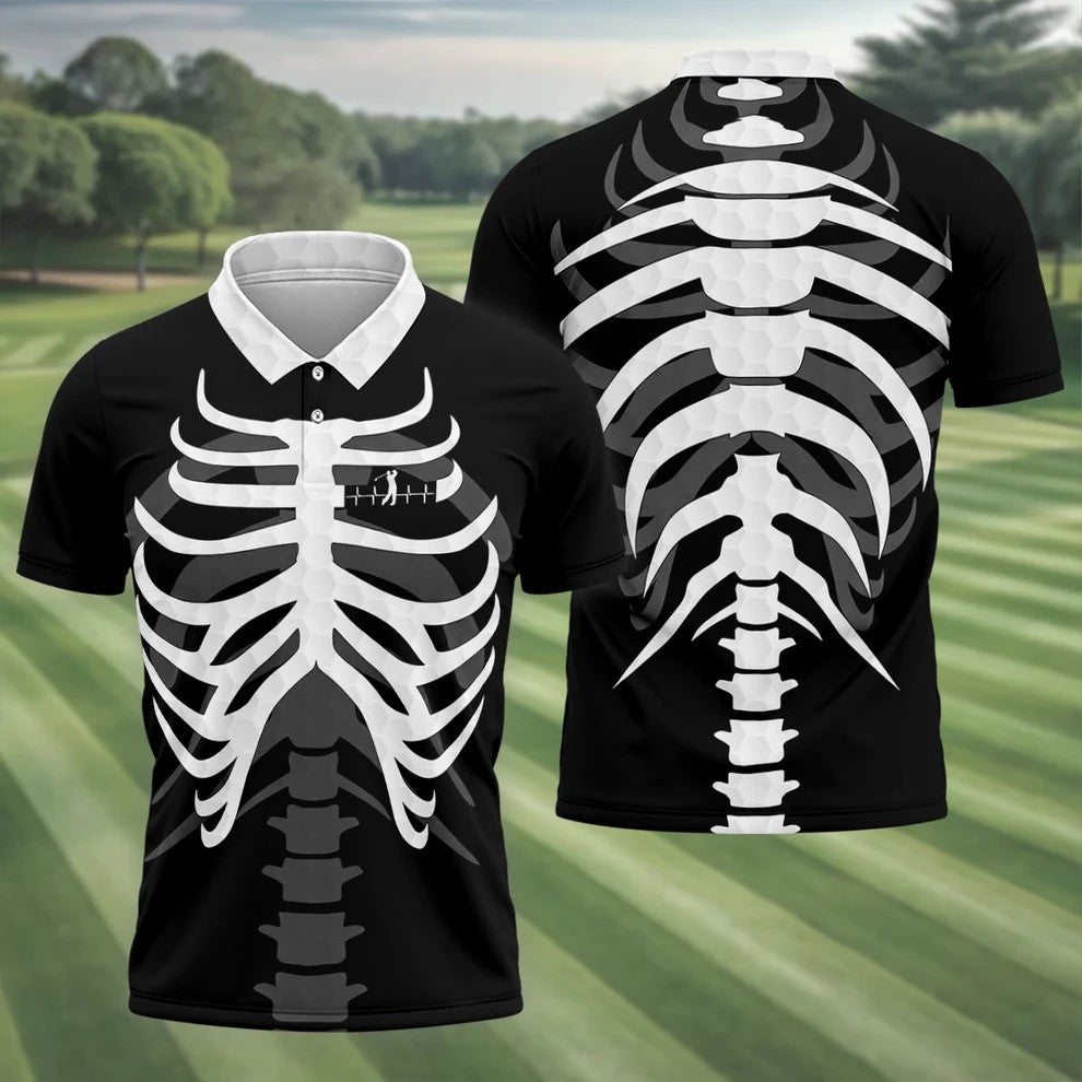 X-Ray Skeleton Rib Cage Halloween Golf Polo Shirt, Mens Golf Polo, Mens Golf Shirts