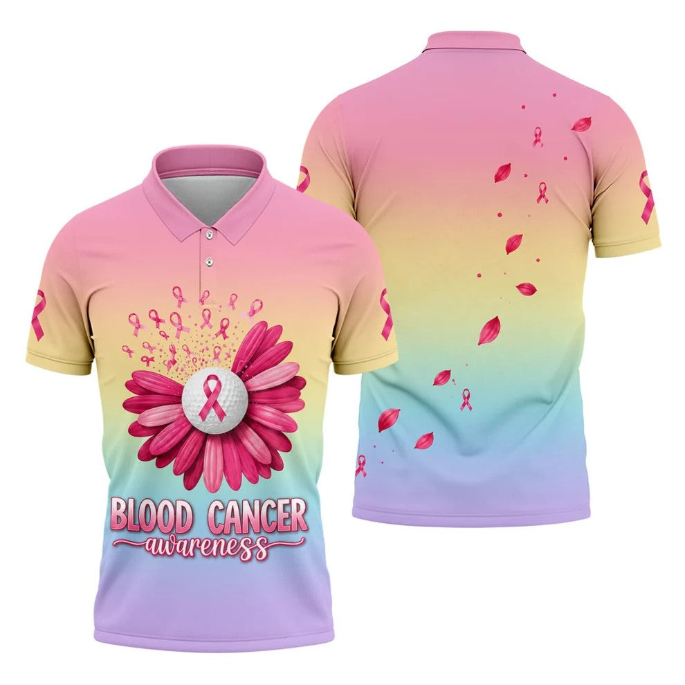 Blood Cancer Awareness Flower Golf Polo Shirt, Mens Golf Shirts, Golf Apparel For Men