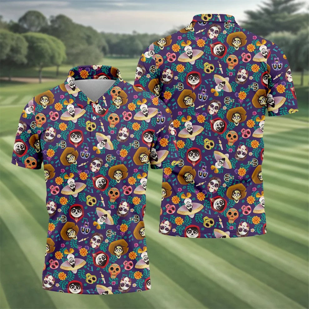 Day Of The Dead Sugar Skull Halloween Golf Polo Shirt, Mens Golf Polo, Golf Apparel For Men