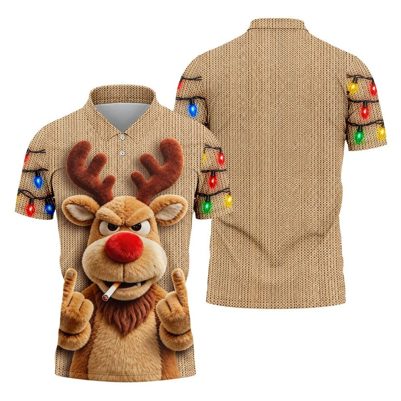 Funny Rude Reindeer Christmas Golf Polo, Polo Shirts For Men, Golf Apparel For Men
