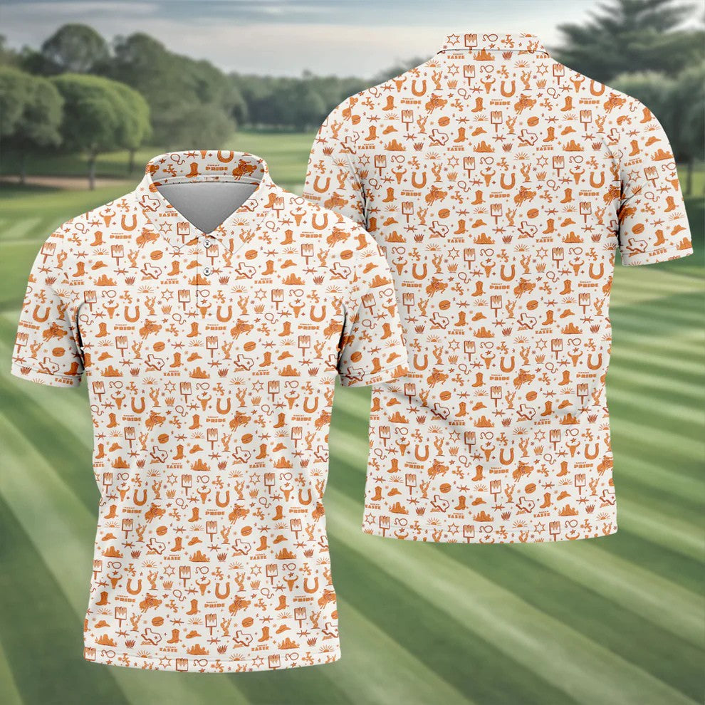 Texas Cowboy Western Pattern Golf Polo Shirt, Hawaiian Golf Shirt, Golf Polo Shirts For Men