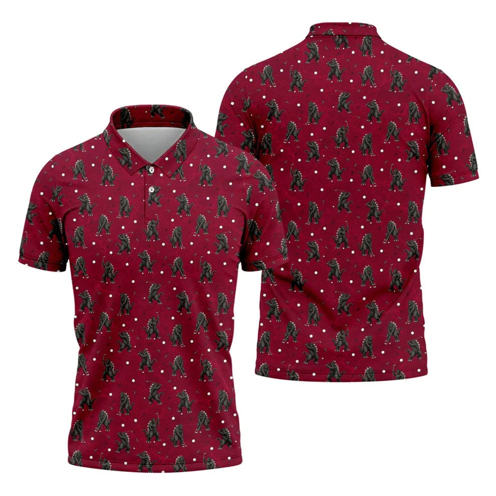 Funny Giant Monster Golf Pattern Polo Shirt, Mens Golf Polo, Golf Shirts For Men