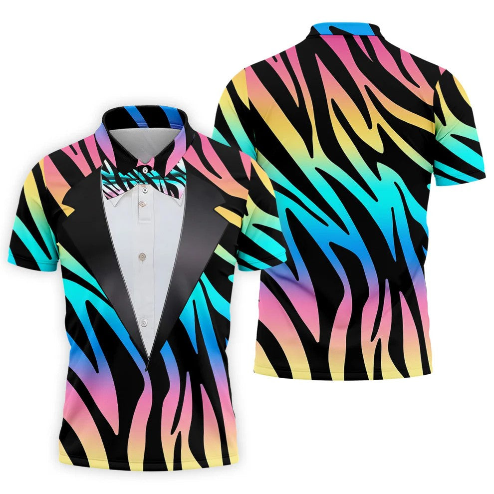Colorful Zebra Funny Costume Hawaiian Golf Shirt, Polo Shirts For Men, Golf Shirts For Men