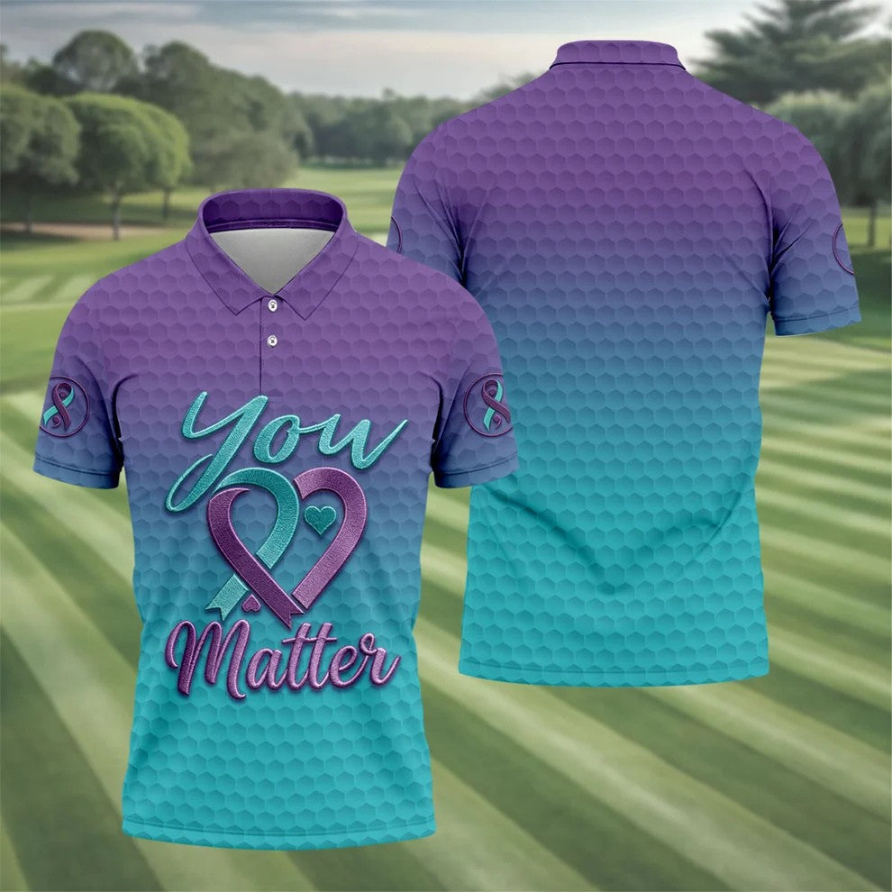 You Matter Suicide Prevention Ribbon Heart Polo Shirts For Men, Golf Apparel For Men