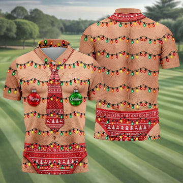 Merry Christmas Quote Tie Christmas Golf Shirt, Mens Golf Shirts, Polo Shirts For Men