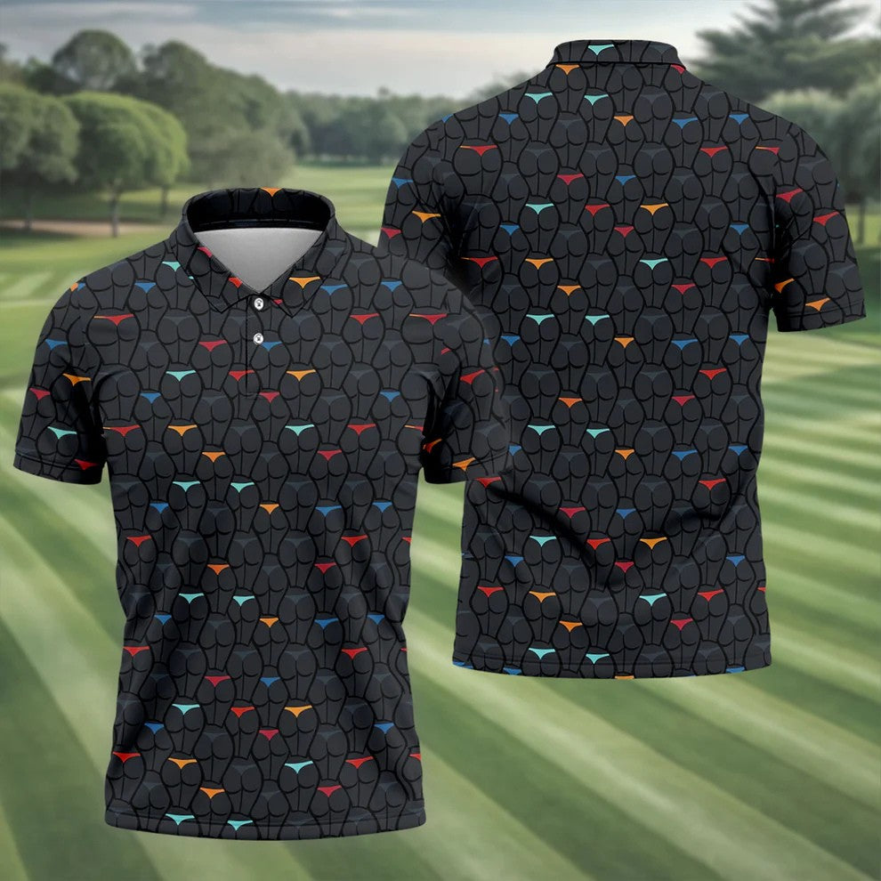 Funny Colorful Panty Butt Pattern Golf Polo Shirt, Printed Golf Shirts, Men's Golf Shirt