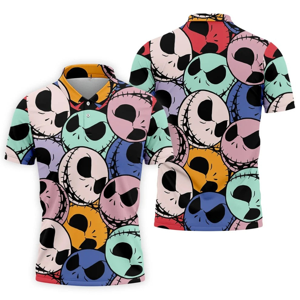 Colorful Cartoon Skull Halloween Golf Polo Shirt, Polo Shirts For Men, Printed Golf Shirts