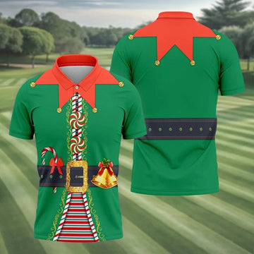 Funny Christmas Elf Golf Tops For Men, Christmas Golf Shirt, Polo Shirts For Men, Christmas Golf Shirt
