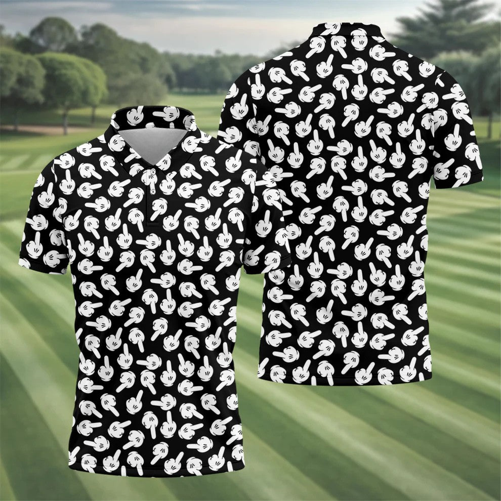 Funny Middle Finger Hand Golf Polo Shirt, Printed Golf Shirts, Golf Polo Shirts For Men
