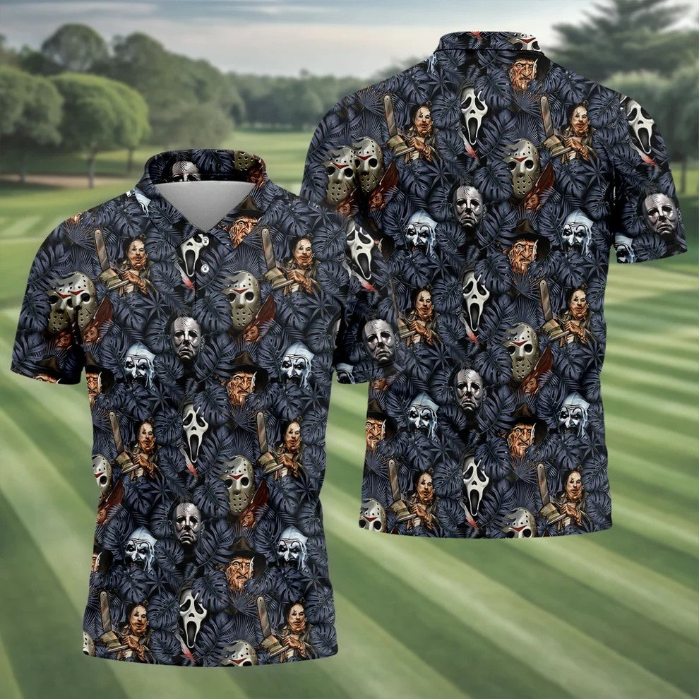 Tropical Horror Character Halloween Golf Shirt, Printed Golf Shirts, Golf Polo Shirts For Men