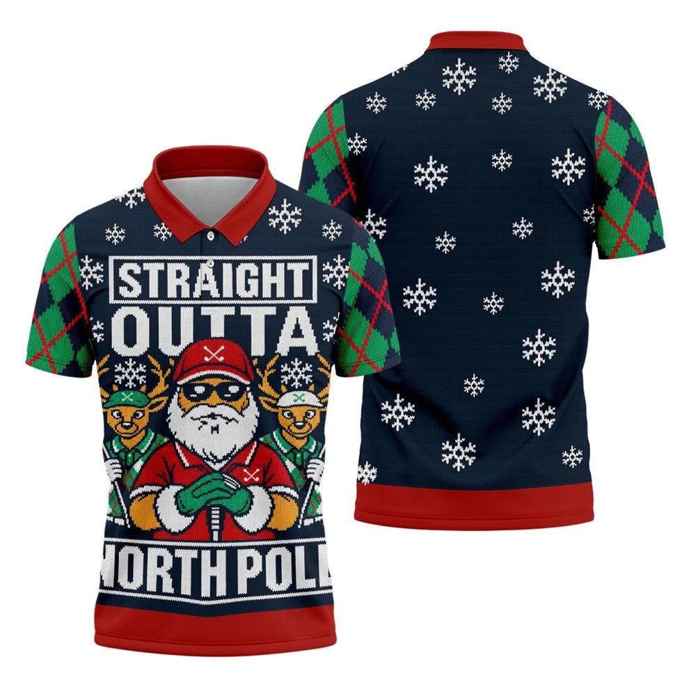 Straight Outta North Pole Christmas Golf Shirt, Mens Golf Apparel, Mens Golf Clothing