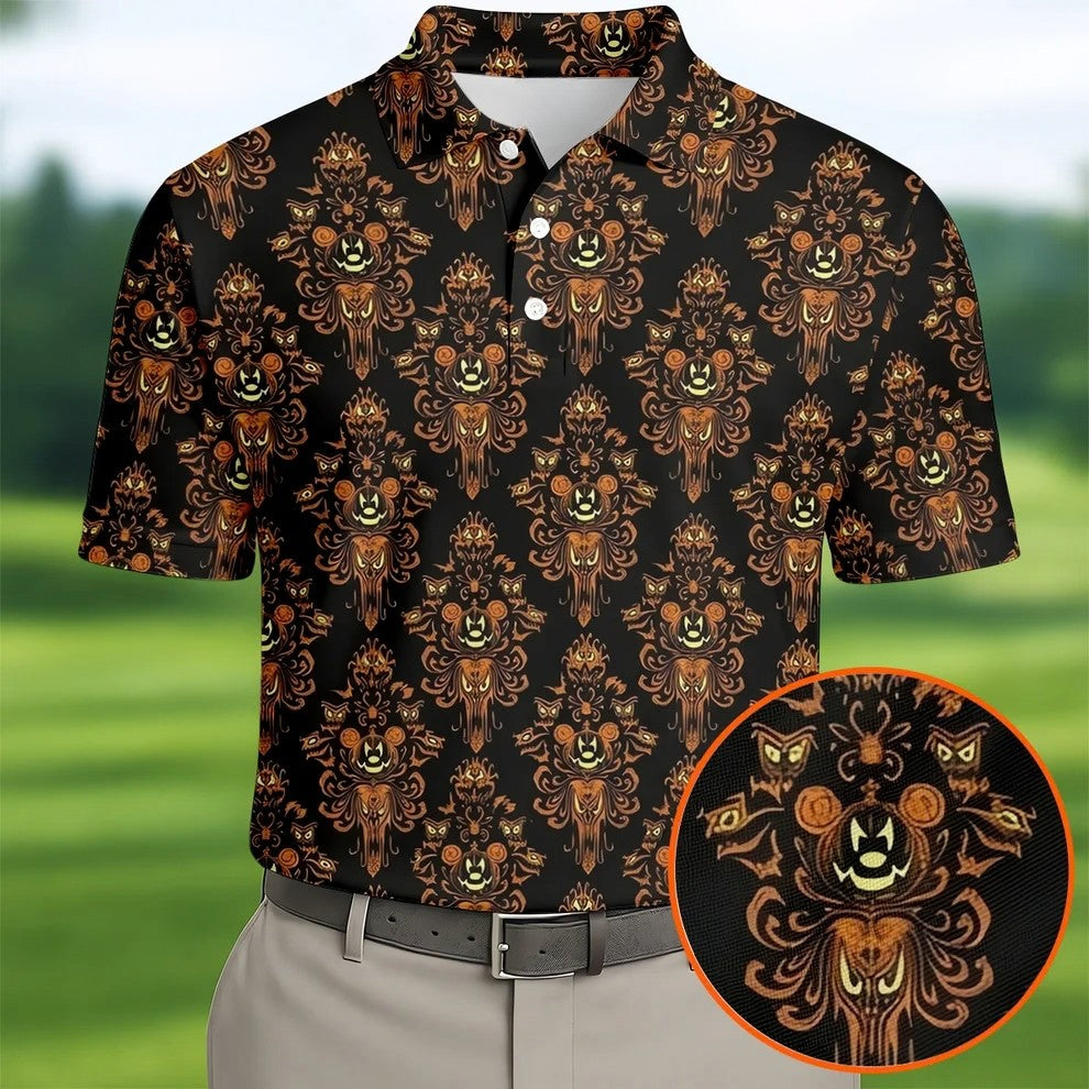 Haunted Face Wallpaper Halloween Golf Polo Shirt, Golf Polo For Men, Golf Apparel Shirt