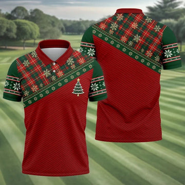 Red Plaid Tree Christmas Golf Shirt, Hawaiian Golf Shirt, Golf Polo Shirts For Men