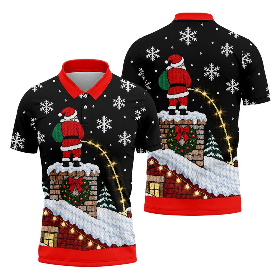 Santa On Chimney Christmas Golf Shirt, Mens Golf Apparel, Funny Mens Golf Shirts