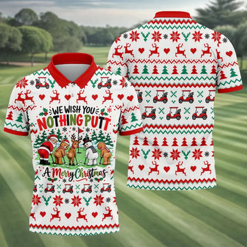 We Wish You Nothing Putt Christmas Golf Shirt, Golf Shirts For Men, Mens Golf Shirts