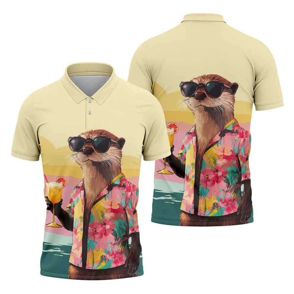 Funny Otter Tropical Theme Hawaiian Golf Shirt, Polo Shirts For Men, Golfing Apparel