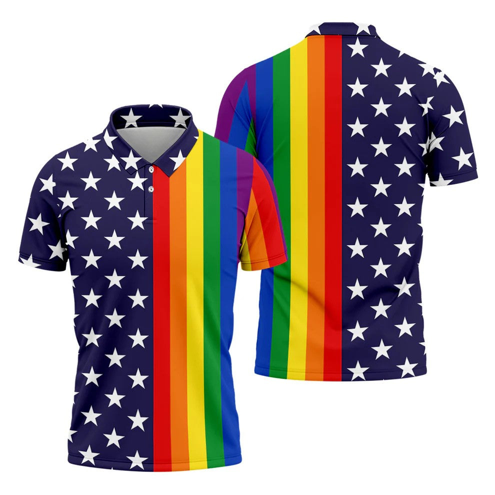 American Pride LGBT Support Golf Tops For Men, Pride Month Golf Shirts For Men