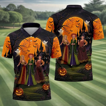Three Witches Horror Character Golf Polo Shirt, Halloween Shirt, Golf Shirts For Men
