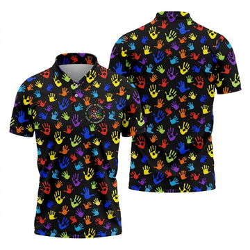 Accept Teach Understand Love Autism Awareness Colorful Handprint Black Golf Shirt, Golf Shirts For Men
