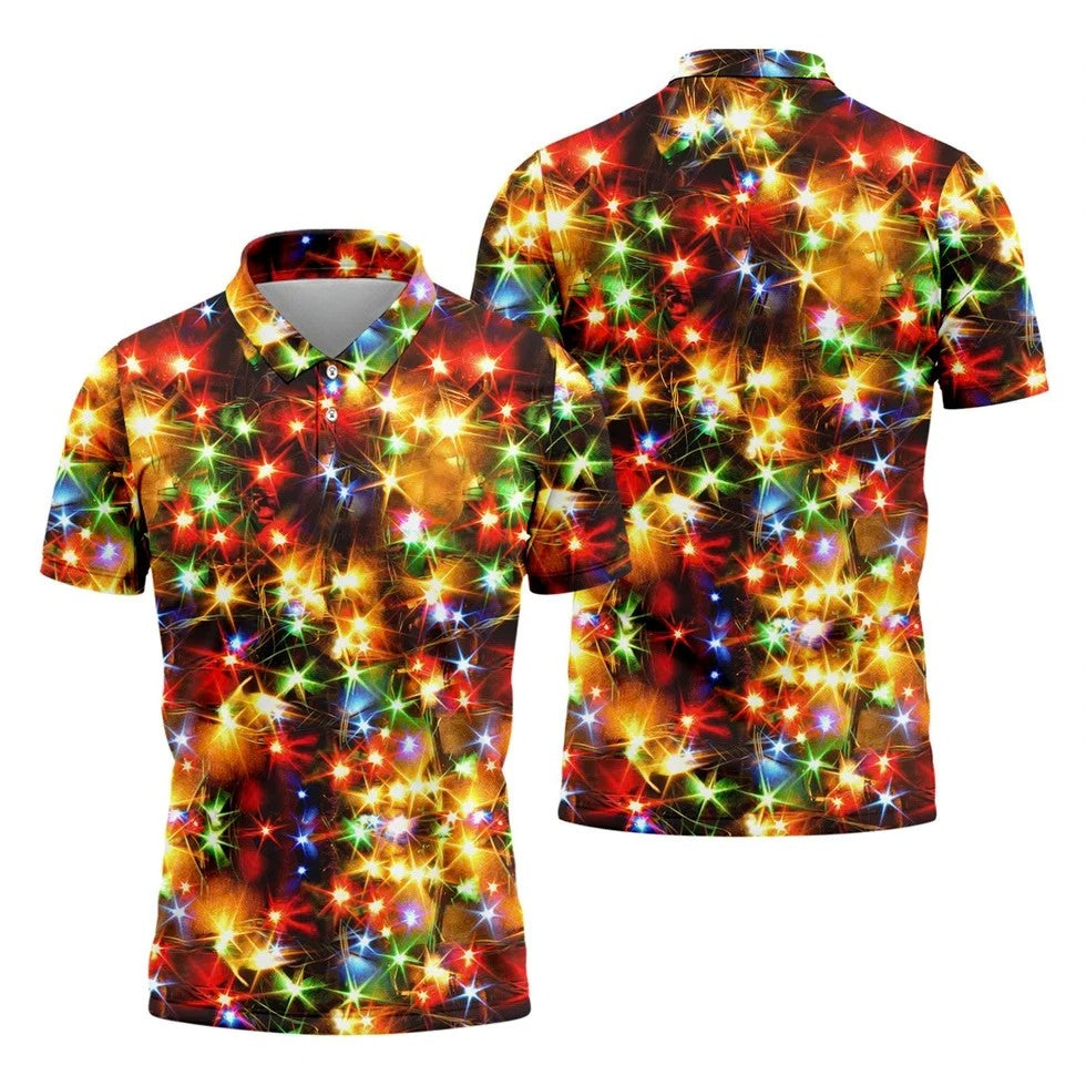 Colorful Christmas Lights Men's Golf Polo Shirts, Christmas Golf Shirt, Golf Gift For Men, Polo Shirts For Men