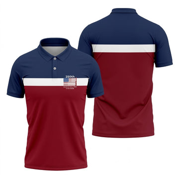 250th Anniversary USA 1776-2026 Red White Blue Printed Golf Tops For Men, 4th Of July Golf Shirts For Men