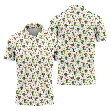 Cartoon Mustach Funny Cactus Cinco De Mayo Celebration Fiesta Themed White Golf Shirts For Men