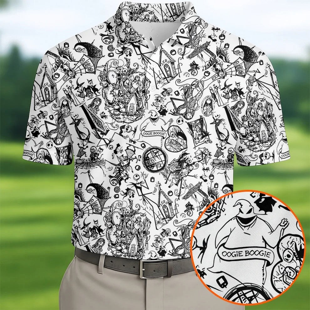 Doodle Horror Character Halloween Polo Shirt, Golf Polo For Men, Mens Golf Shirt