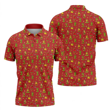 Mexican Cartoon Food Characters Cinco De Mayo Celebration Fiesta Themed Red Golf Shirts For Men