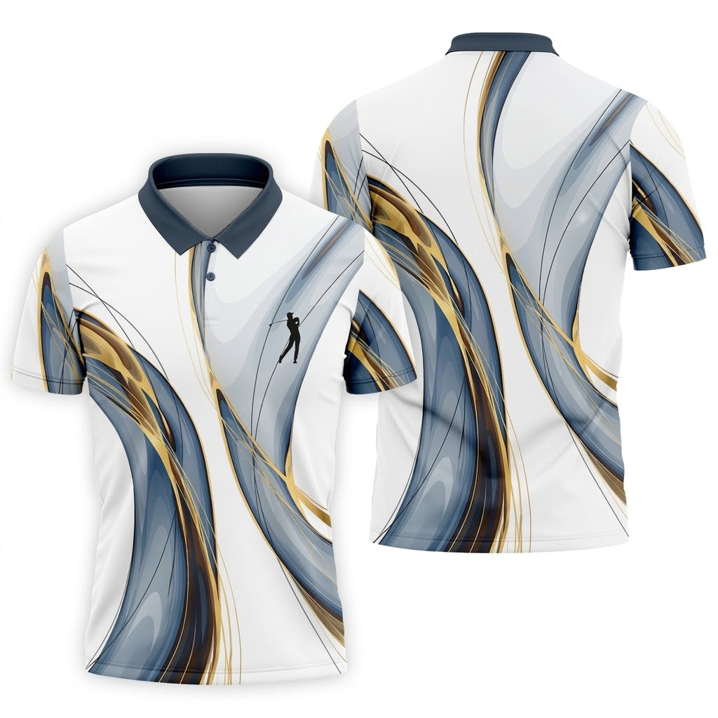 Abstract Line Art Retro Golf Shirt, Golf Shirts For Men, Polo Shirts For Men, Golf Gift For Men