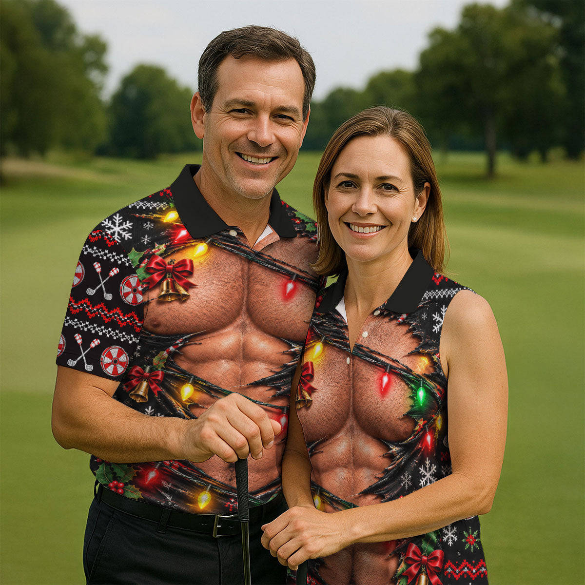 Christmas Ripped Muscle Polo Shirt, Christmas Golf Shirt For Men, Mens Golf Apparel