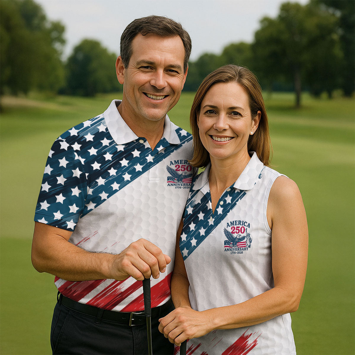 We The People Funny Statue Of Liberty US Flag Golf Shirt, 250 Years 4th Of July Golf Shirts For Men