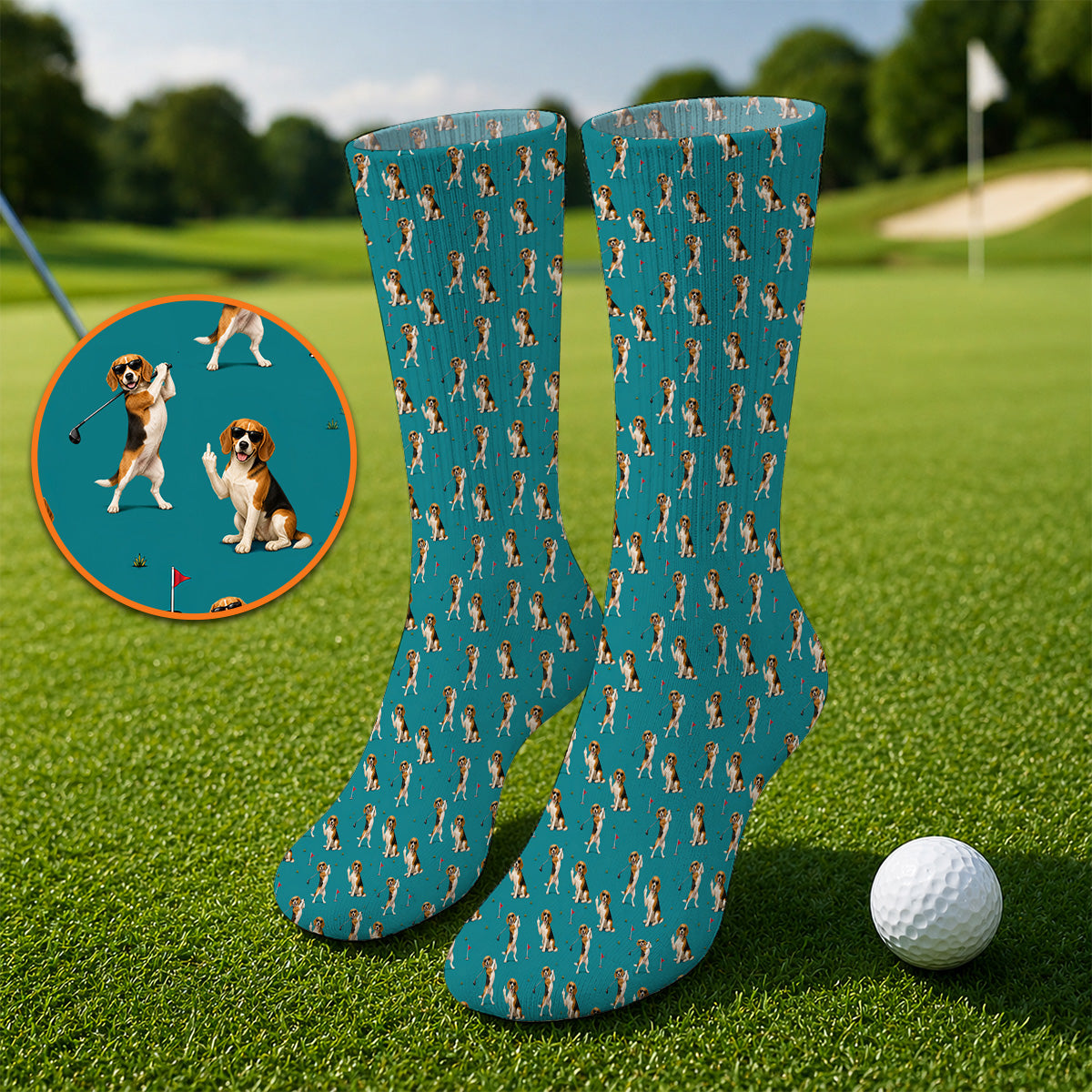 Beagle Pattern Golf Sock, Funny Beagle Golf Sock, Dog Lover Gift For Golfer