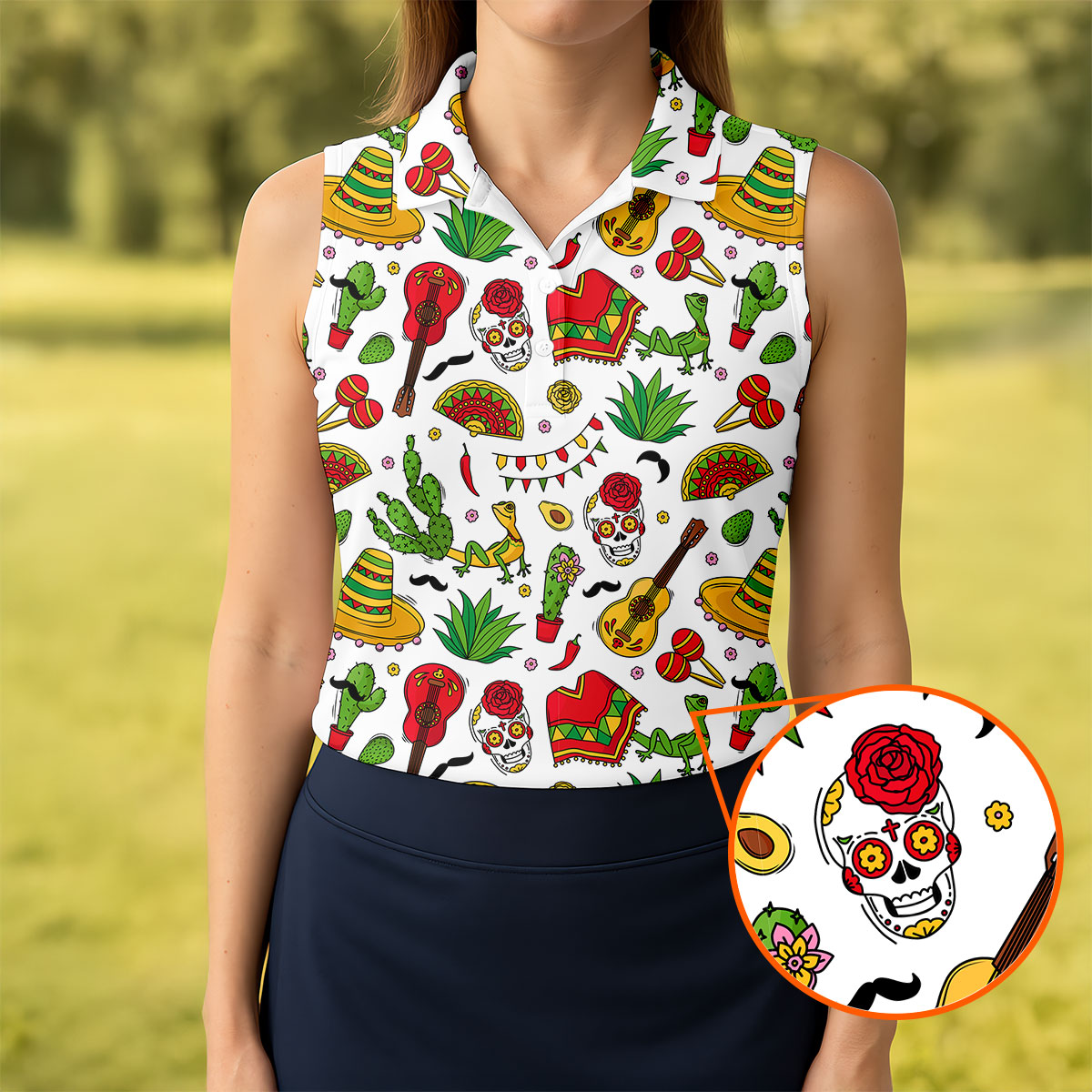 Mexican Instruments Funny Cacti Ladies Golf Tops, Cinco De Mayo Celebration Golf Shirt For Women