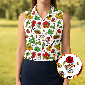 Mexican Instruments Funny Cacti Ladies Golf Tops, Cinco De Mayo Celebration Golf Shirt For Women