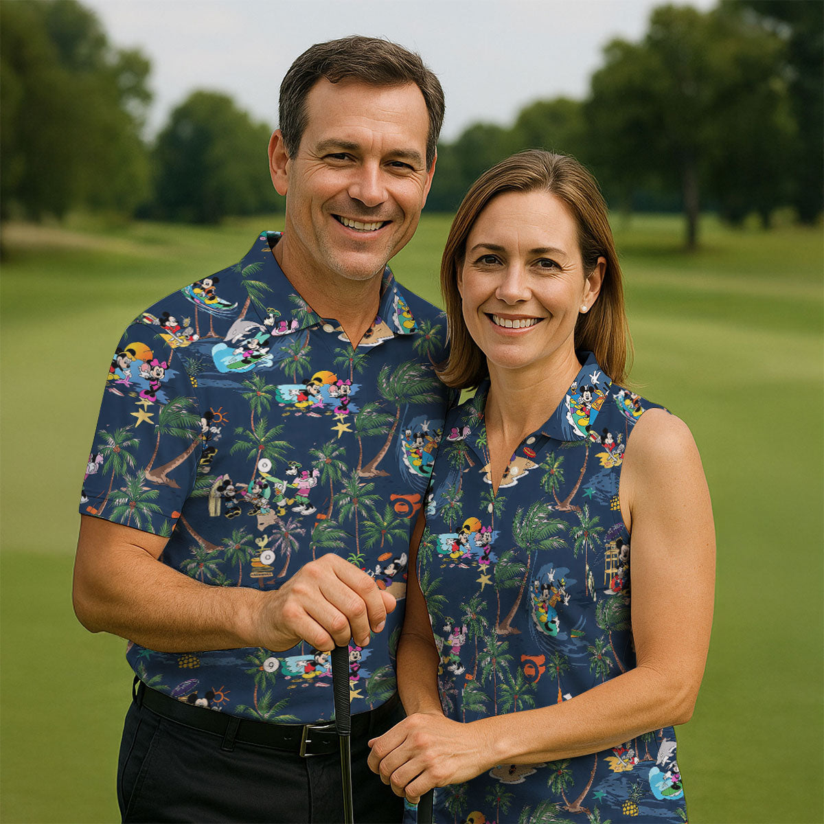Cartoon Tropical Surf Beach Golf Polo Shirt, Hawaiian Golf Shirt, Golf Polo Shirts For Men