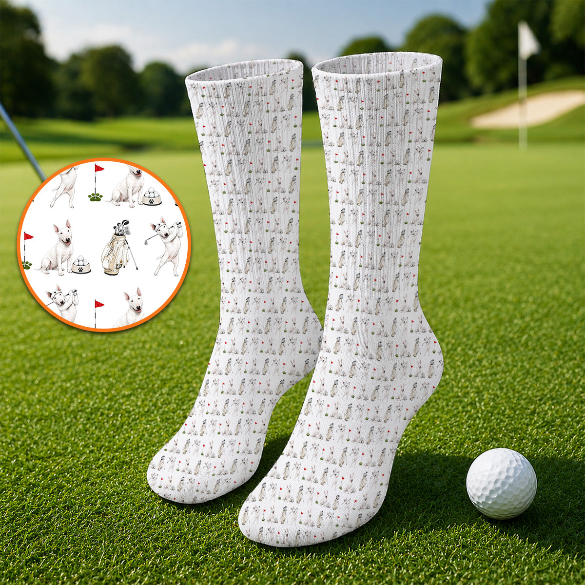 Bull Terrier Golf Socks, Bull Terrier Pattern Golf Sock, Funny Dog Dad Gift