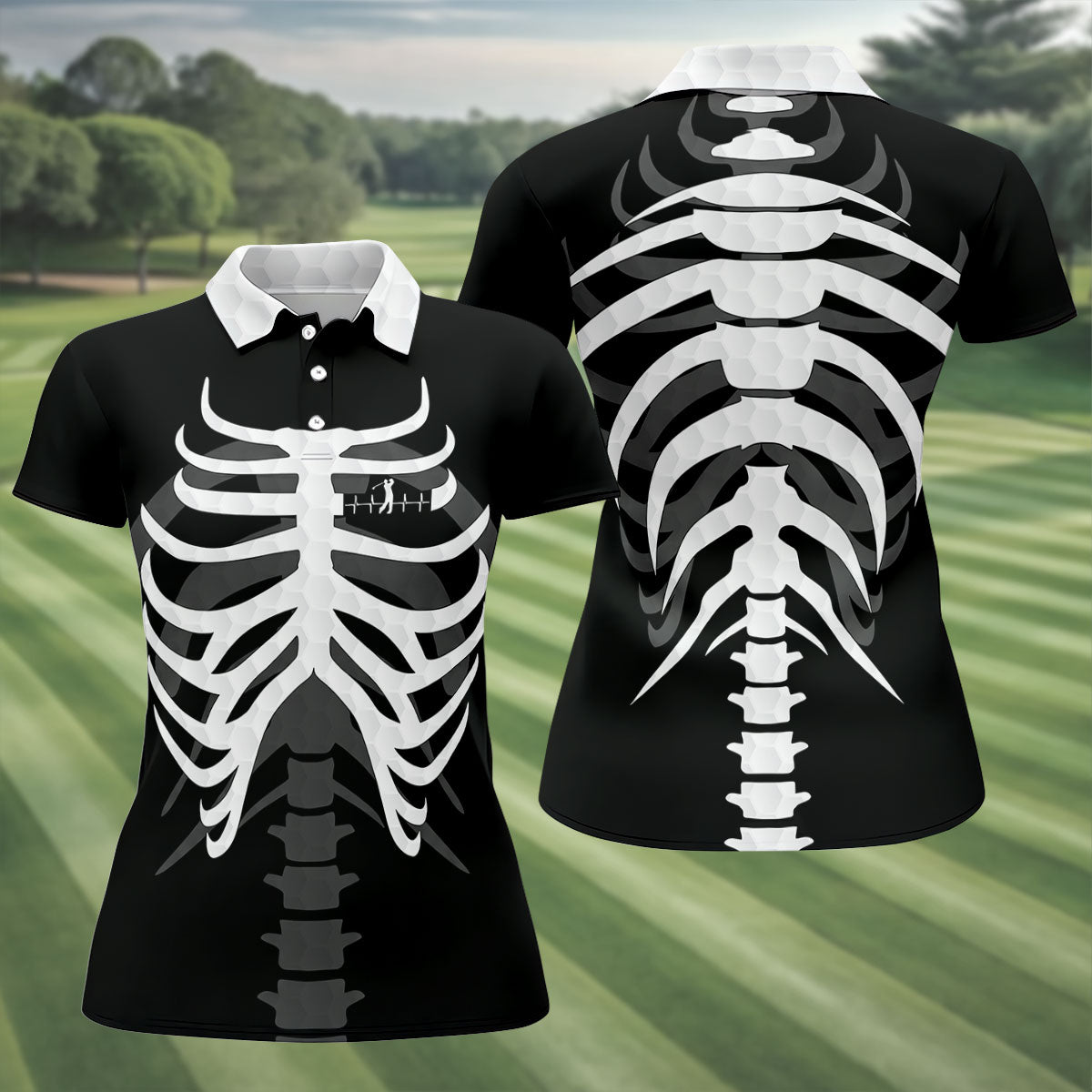X-Ray Skeleton Rib Cage Halloween Golf Polo Shirt, Women’s Golf Polo, Ladies Golf Shirts