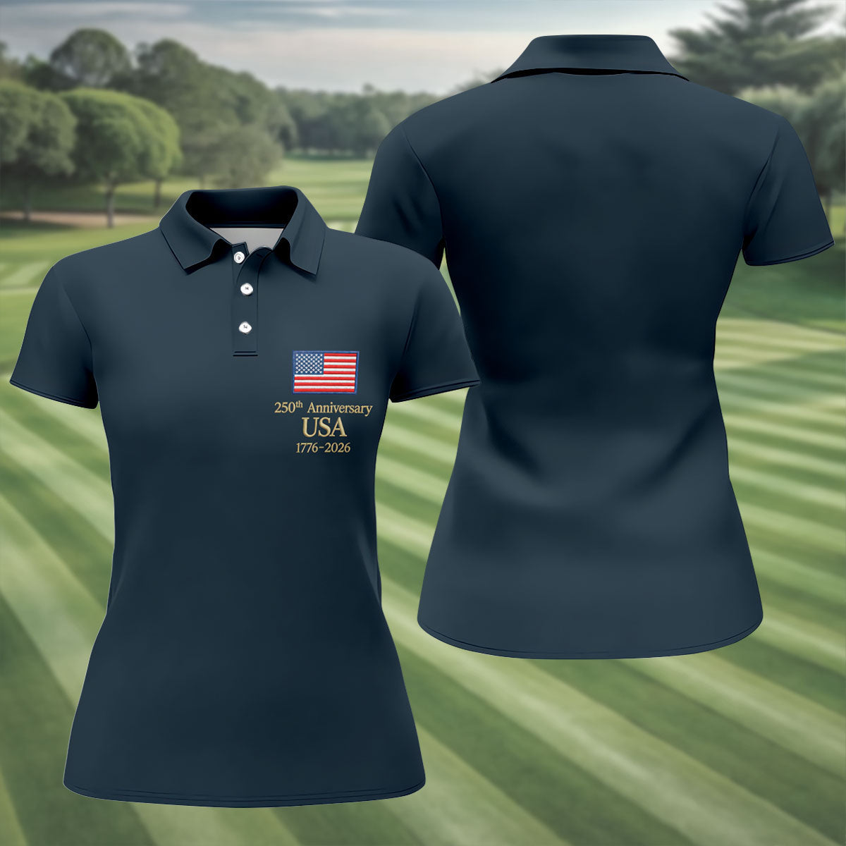 250th Anniversary USA Flag Logo 4th Of July Golf Shirt, Vintage Patriot Golf Shirt For Women
