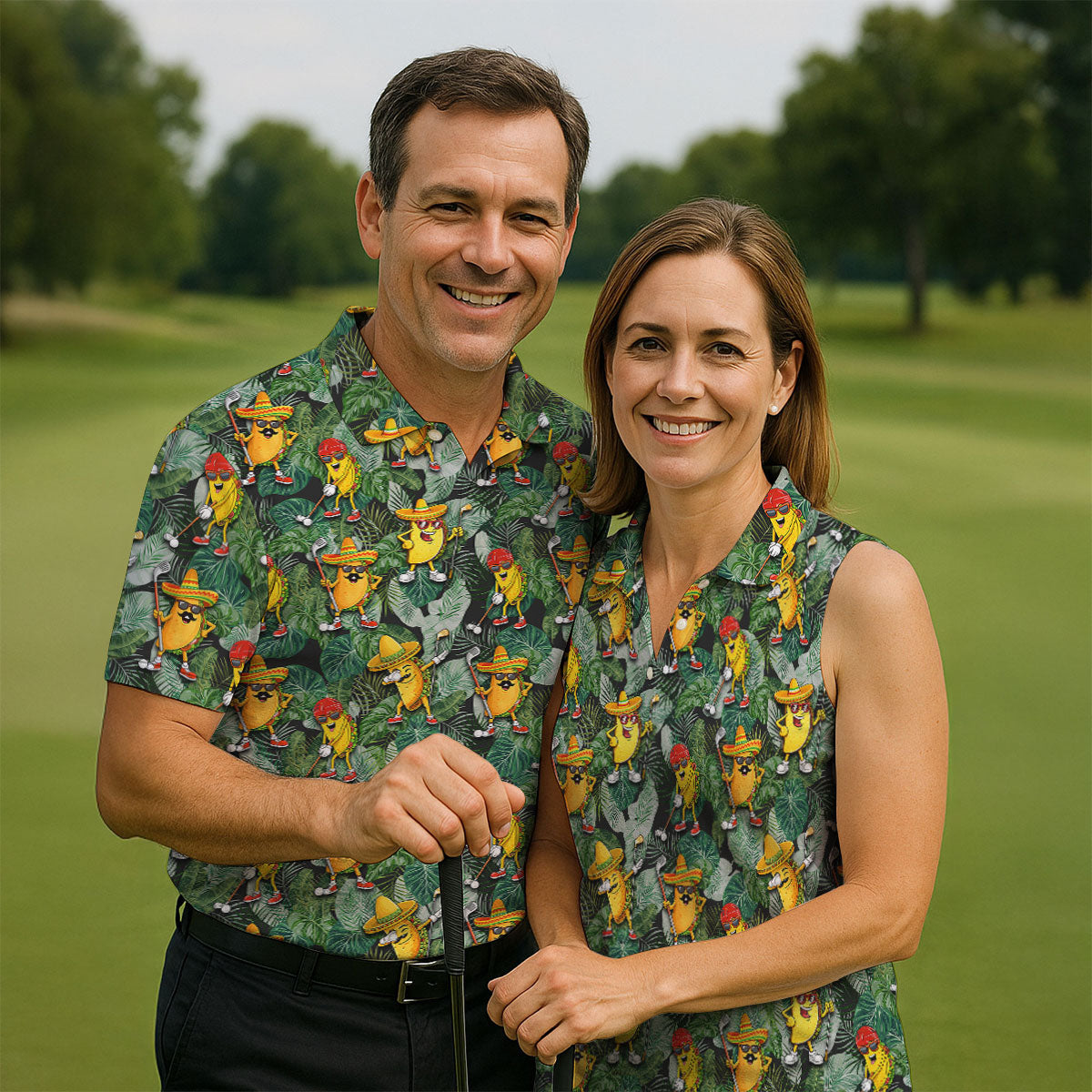 Funny Taco Golf Pose Tropical Men's Polo Shirt, Cinco De Mayo Fiesta Golf Shirt, Golf Shirts For Men