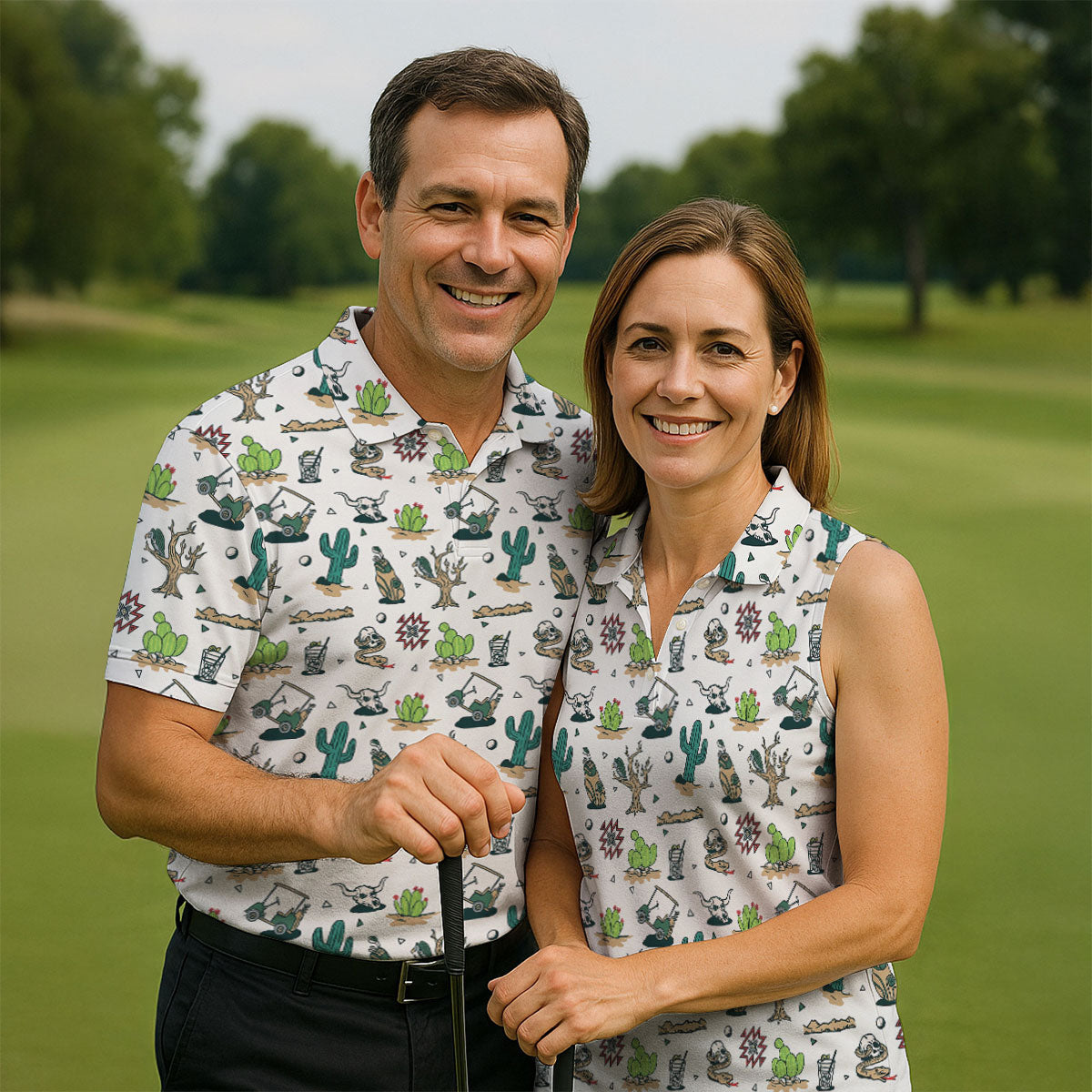White Desert Golf Icons Pattern Golf Polo Shirt, Hawaiian Golf Shirt, Golf Polo Shirts For Men