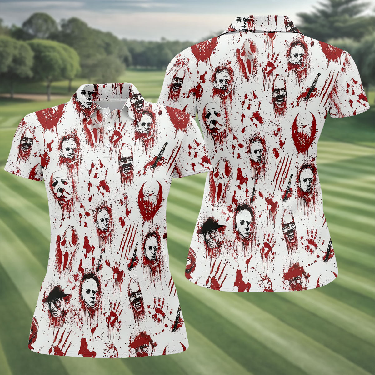 Bloody Horror Character Halloween Golf Shirt, Women's Golf Tops, Golf Shirts For Women